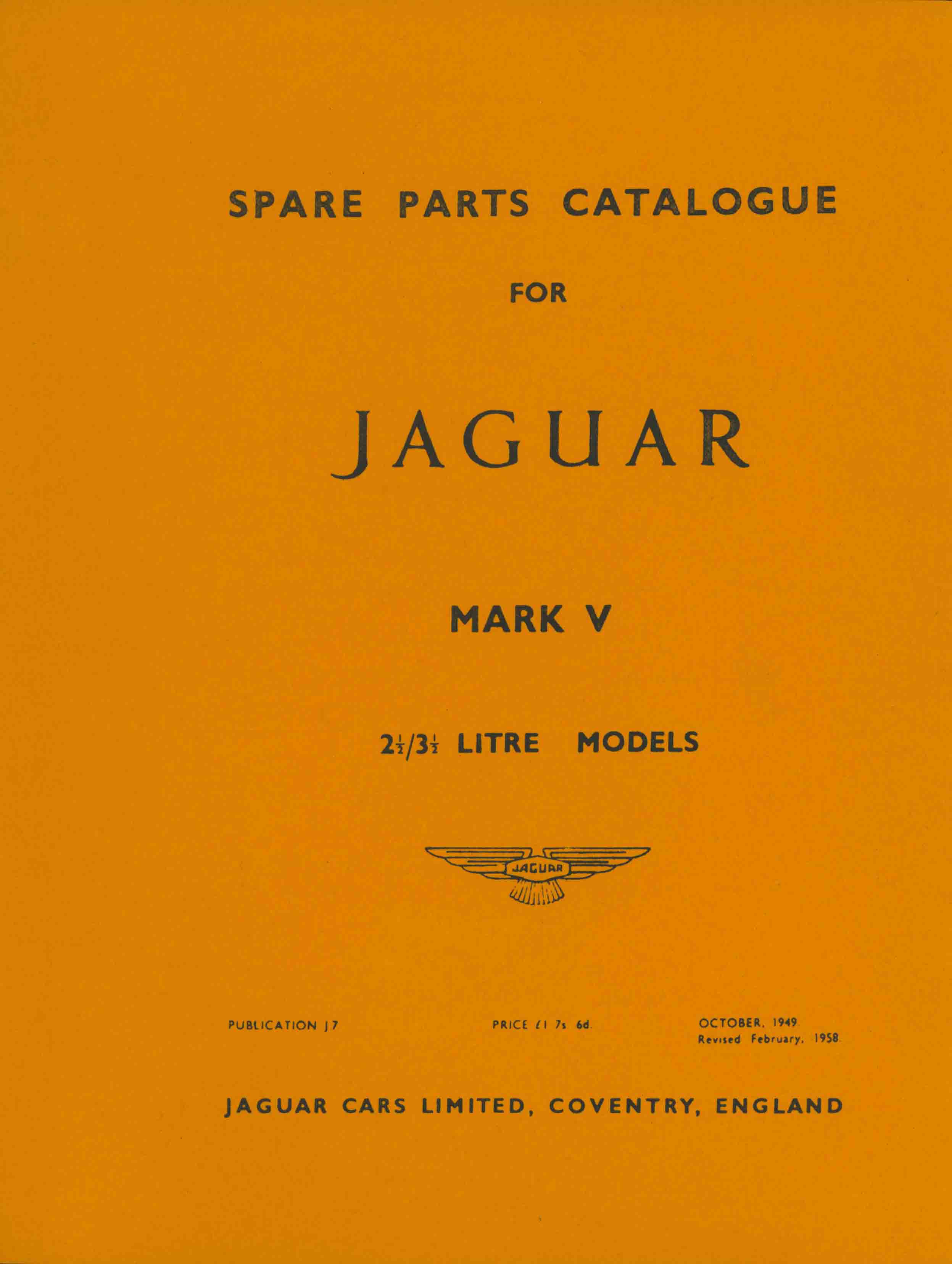 SPARE PARTS CATALOGUE FOR JAGUAR MARK V